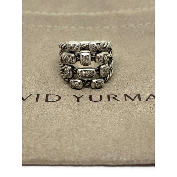 DAVID YURMAN CONFETTI STERLING PAVE DIAMOND RING 4 ROWS SIZE 7 - Picture 3 of 14
